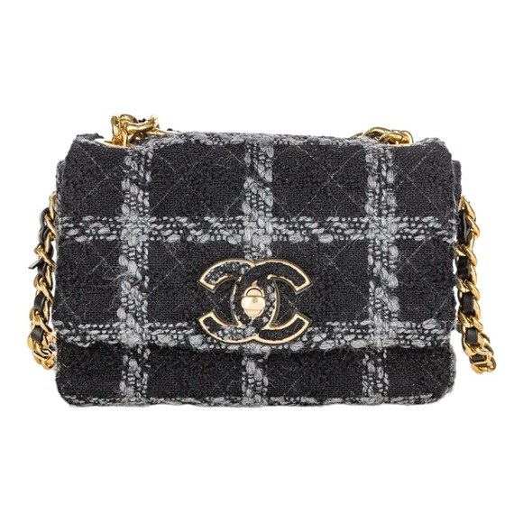 💕HP💕Chanel 19 Tweed small Flap Bag black and grey - Picture 2 of 12